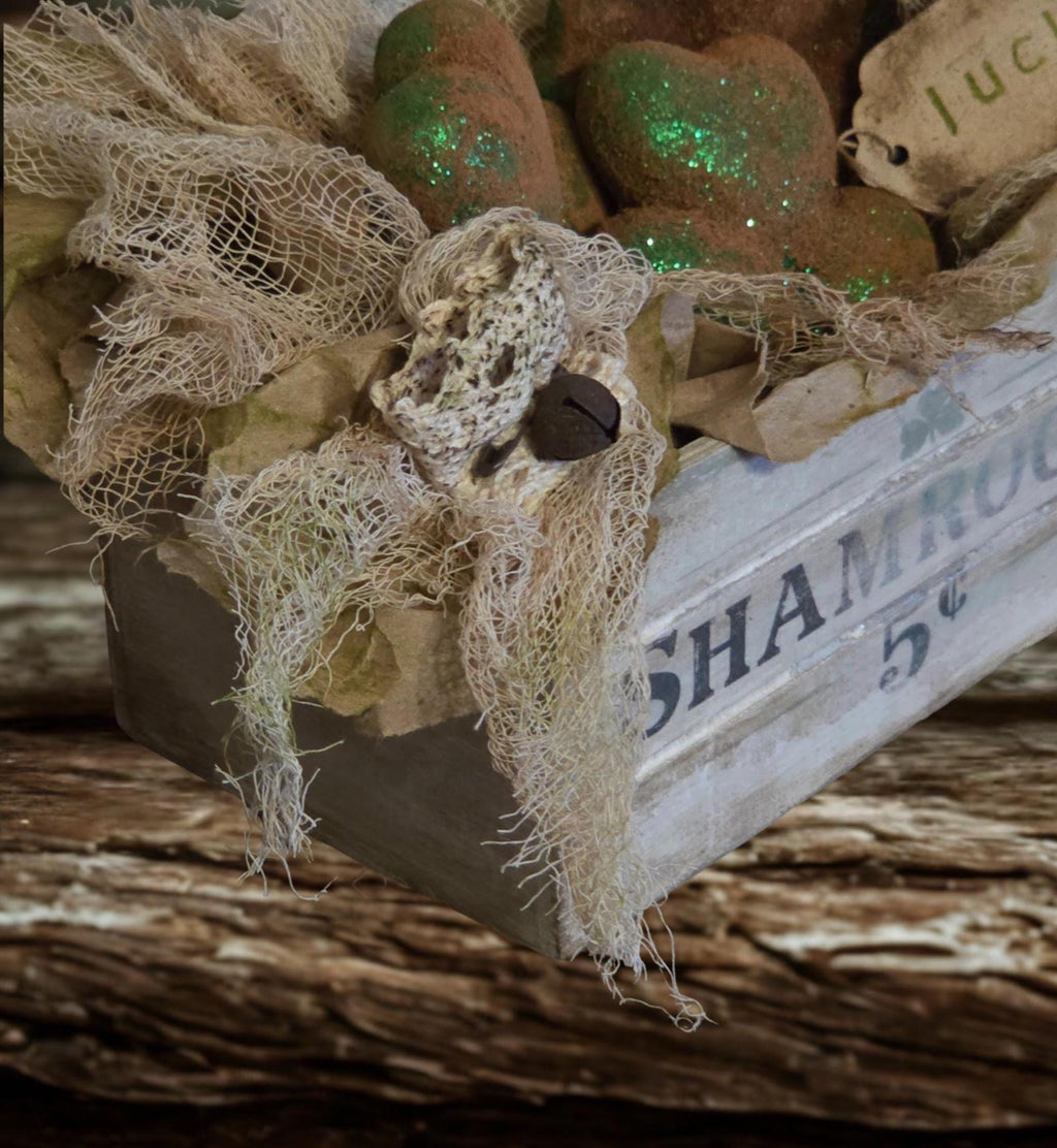 Primitive Shamrocks Crate Decor | Hand-Painted Rustic St. Patrick's Day Display