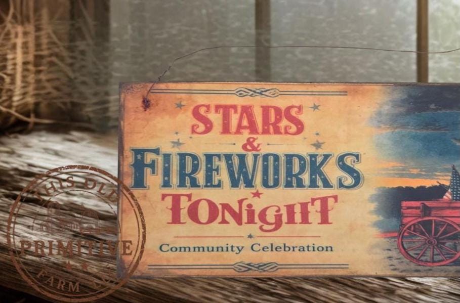 Primitive Stars and Fireworks Tonight Sign – Rustic Farmhouse Americana Decor – Folk Art Patriotic Sign