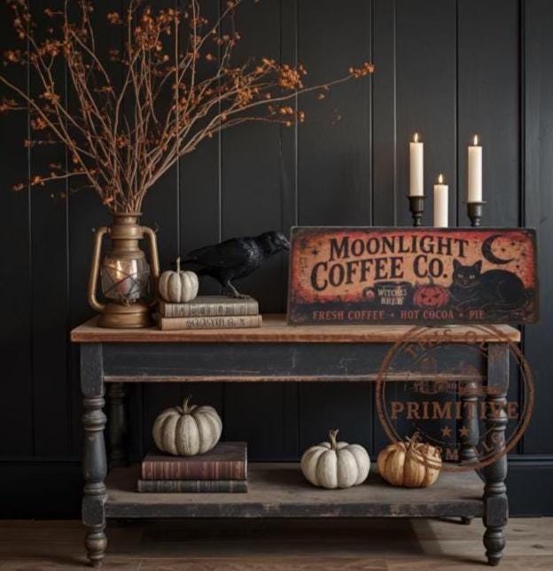 Primitive Witches Brew Coffee Sign | Halloween Folk Art Wood Decor (13" x 5")