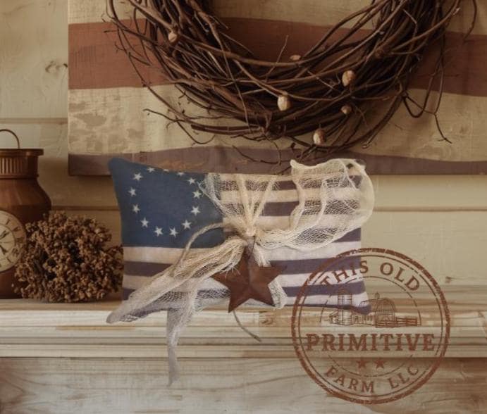 Primitive Betsy Ross 13 Star Flag Pillow | Americana Farmhouse Patriotic Decor