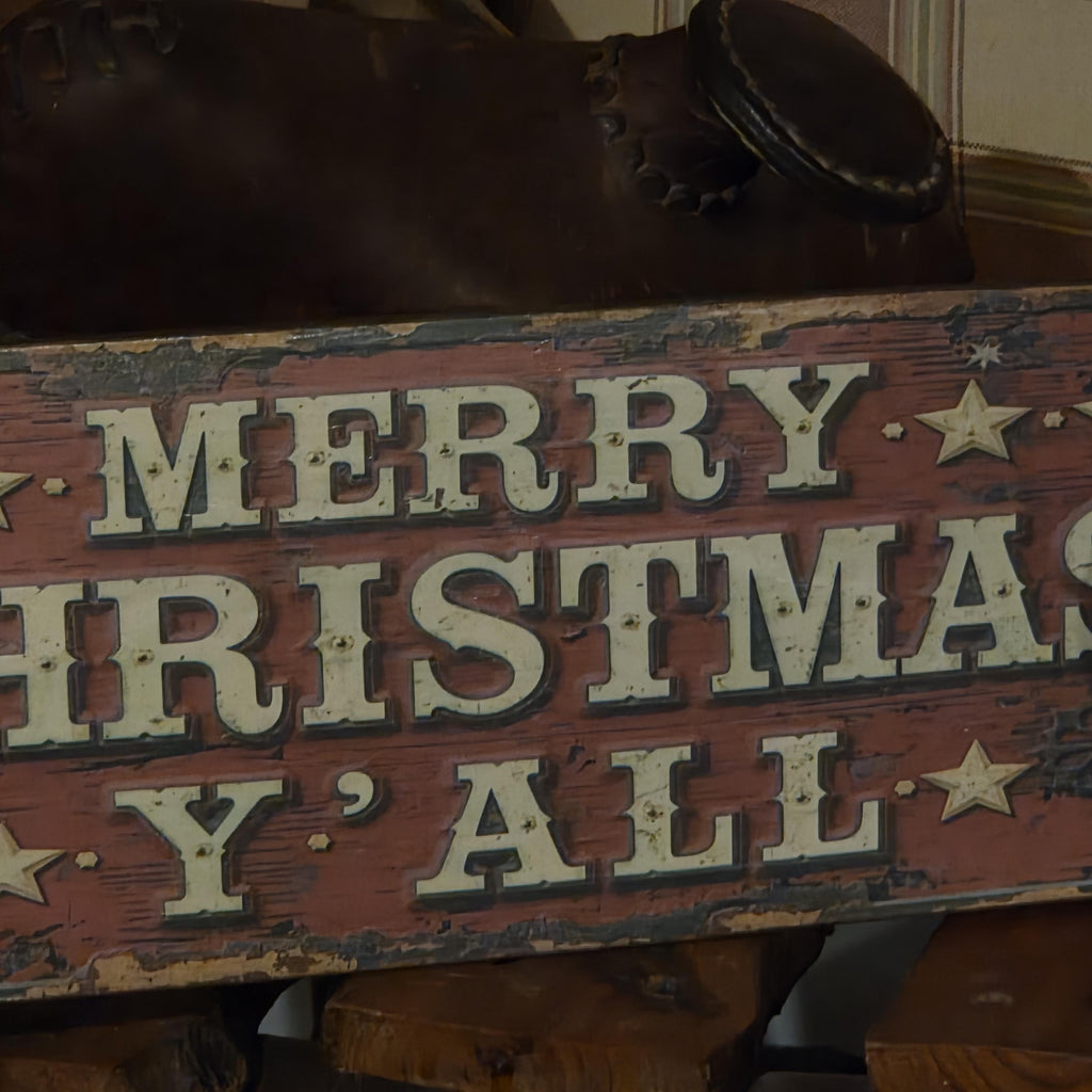Merry Christmas Y'all Wood Sign | Rustic Western Holiday Decor (13x5")