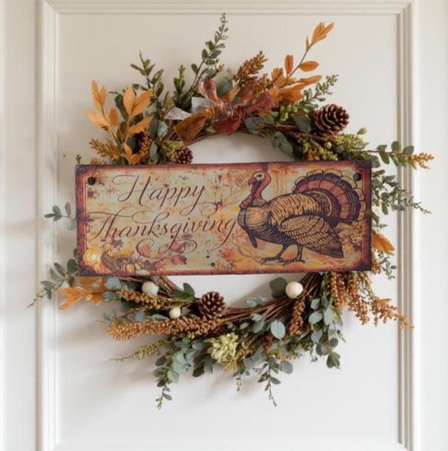 Handmade Thanksgiving Wood Sign | Rustic Farmhouse Turkey Artwork (13x5")