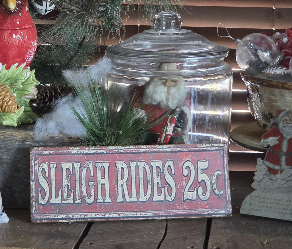 Handmade Sleigh Rides Christmas Sign | Rustic Farmhouse Wood Decor (13x5)
