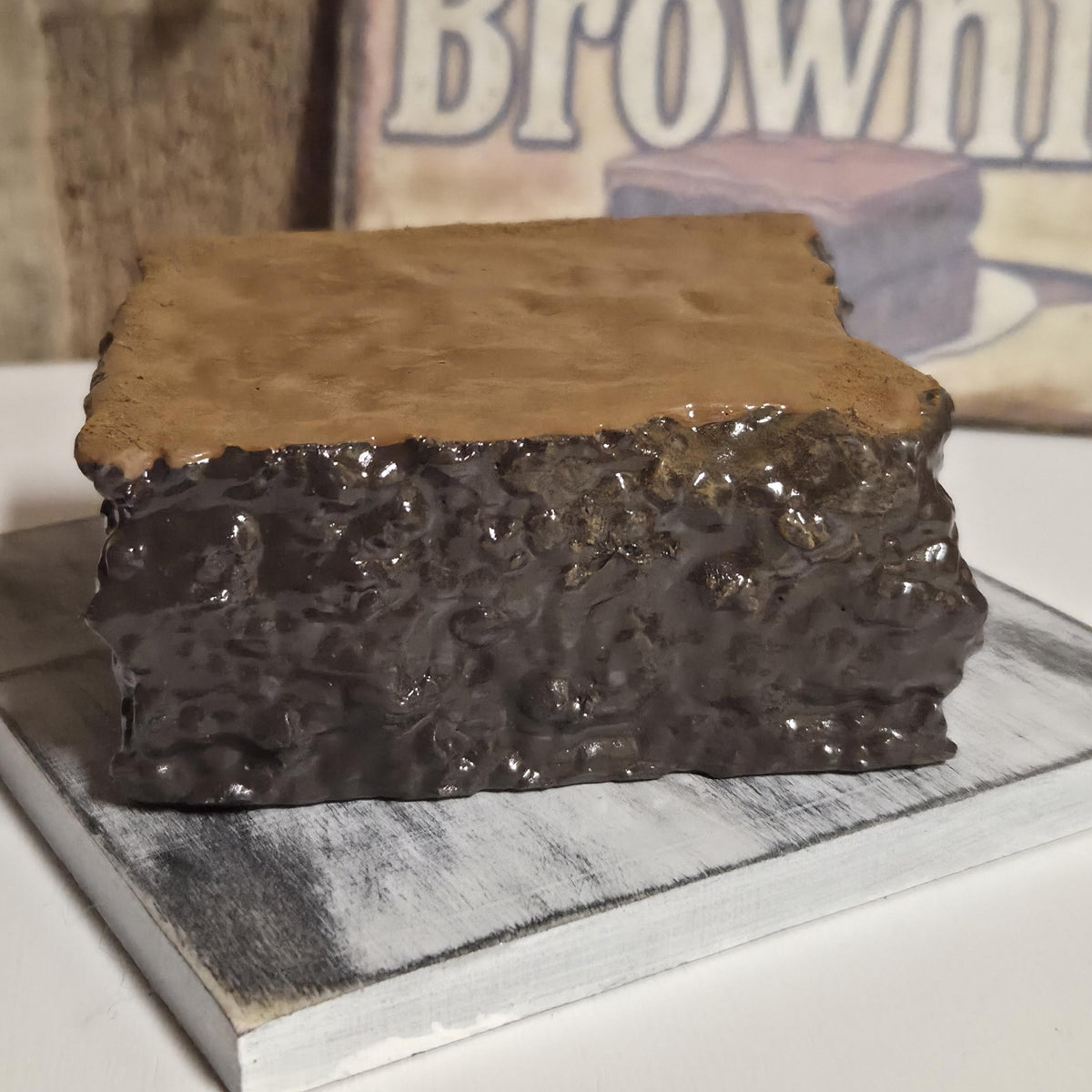 Primitive Faux Brownie Decor Set | Rustic Bakery Shelf Sitter, Farmhouse Kitchen Accent