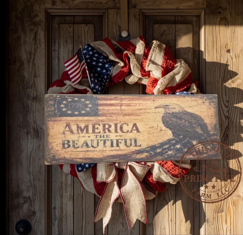 Primitive America the Eagle Flag Sign – Rustic Farmhouse Americana Decor