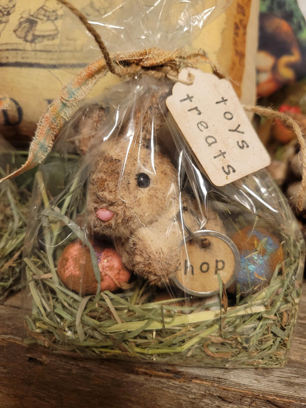 Primitive Easter Bunny Decor | Cinnamon Grunged Plush Accent | Rustic Farmhouse Spring Display