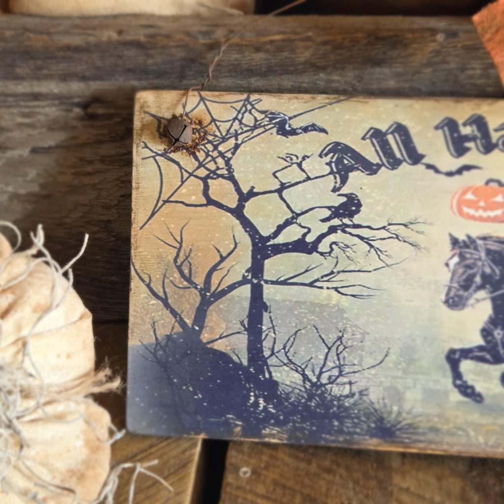Primitive Halloween All Hallows Eve Sign | Folk Art Wood Decor (13" x 5")