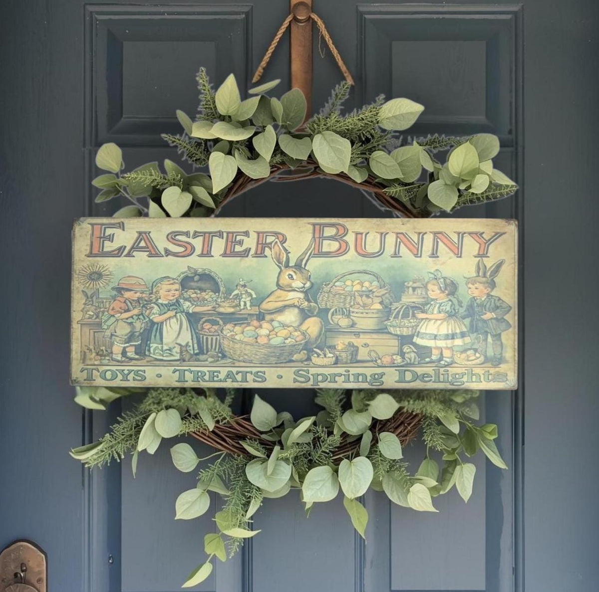 Primitive Easter Bunny Sign – Vintage Spring Folk Art Farmhouse Decor