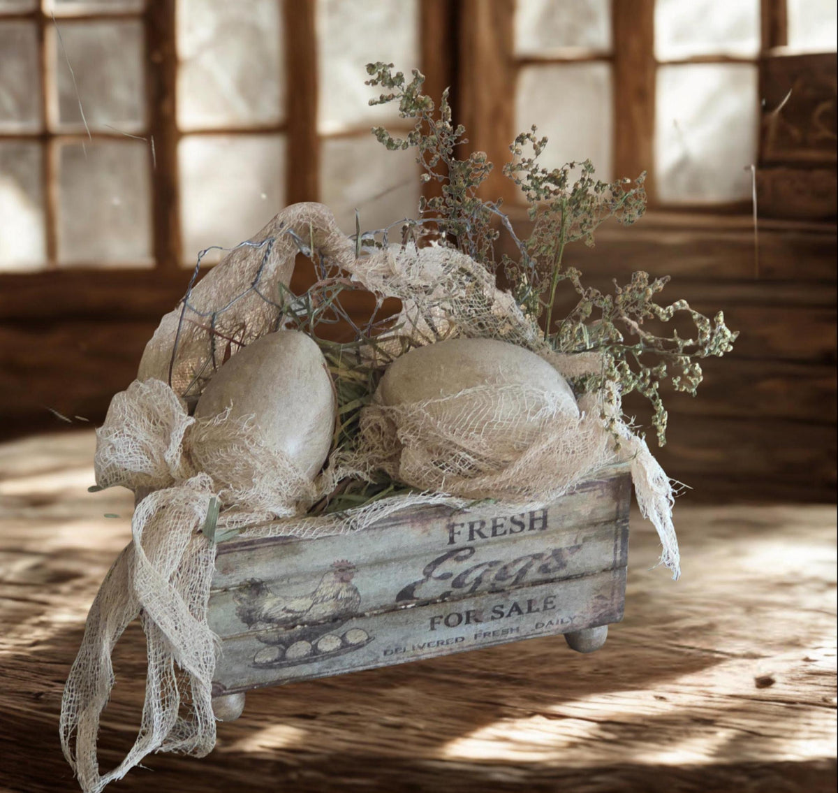 Primitive Egg Crate Display – Farmhouse Spring Decor, Rustic Farmhouse Accent