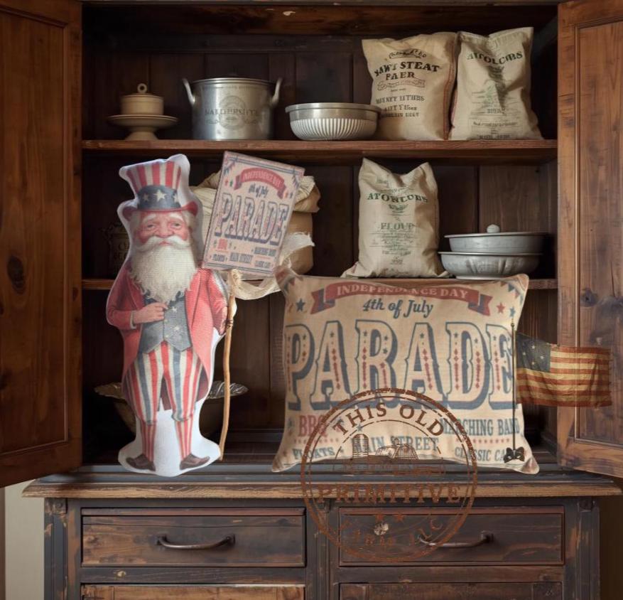 Uncle Sam Shelf Sitter Pillow | Primitive Americana Parade Decor, Rustic Farmhouse 4th of July