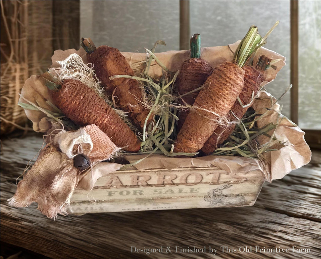 Primitive Carrot Crate Display – Rustic Farmhouse Spring Decor, Cinnamon Carrots