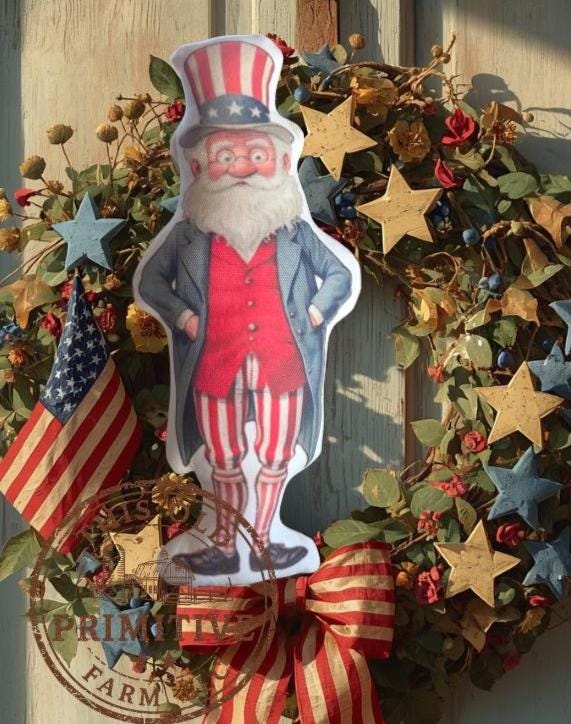 Uncle Sam Shelf Sitter Pillow | Primitive Americana Patriotic Decor (12" Tall)