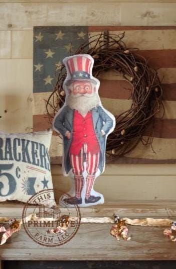 Uncle Sam Shelf Sitter Pillow | Primitive Americana Patriotic Decor (12" Tall)