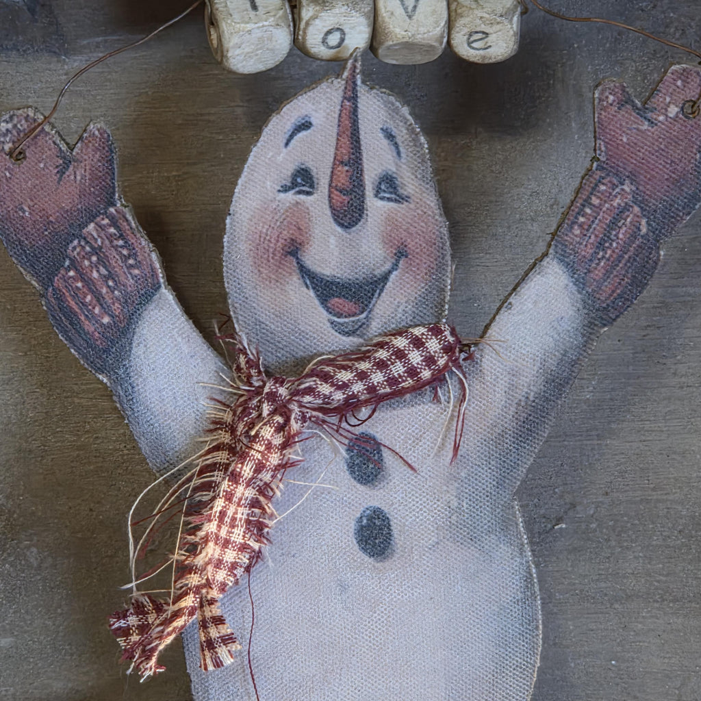 Primitive Valentine Snowman Shelf Sitter | XOXO LOVE Rustic Farmhouse Decor | Handmade Seasonal Accent