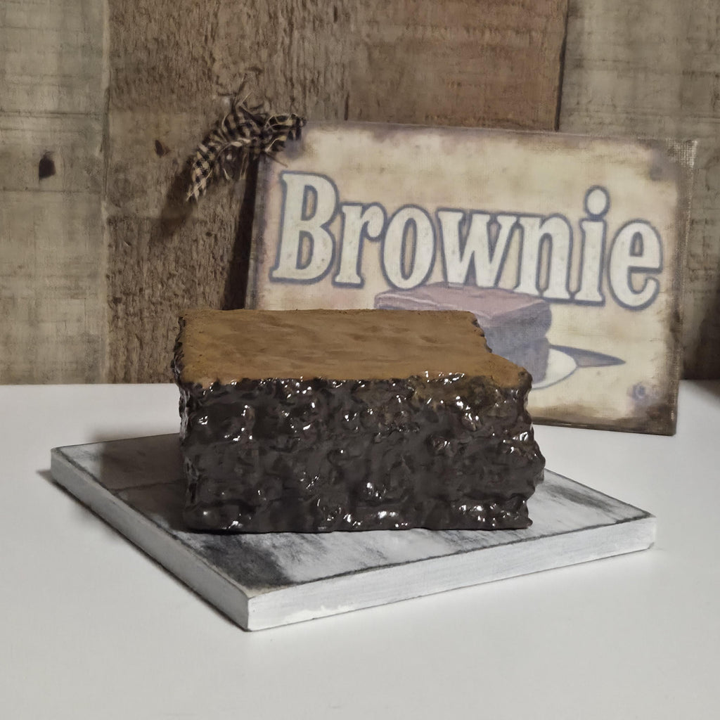 Primitive Faux Brownie Decor Set | Rustic Bakery Shelf Sitter, Farmhouse Kitchen Accent