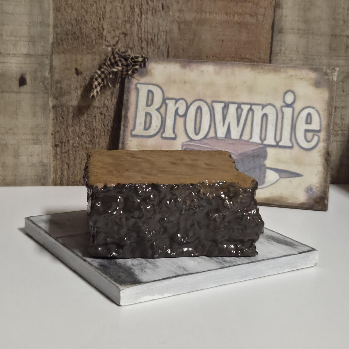 Primitive Faux Brownie Decor Set | Rustic Bakery Shelf Sitter, Farmhouse Kitchen Accent
