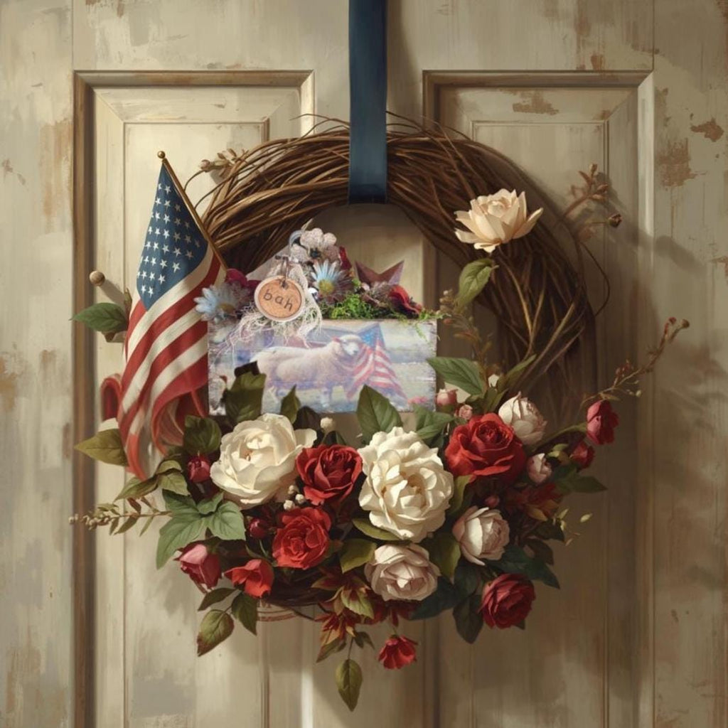 Primitive Americana Sheep Crate: Patriotic Farmhouse Shelf Decor