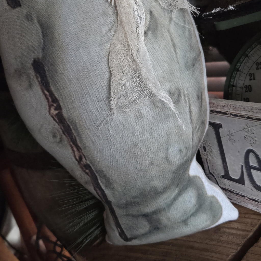 Primitive Farmhouse Snowman Pillow | Rustic Christmas Shelf Sitter Prop