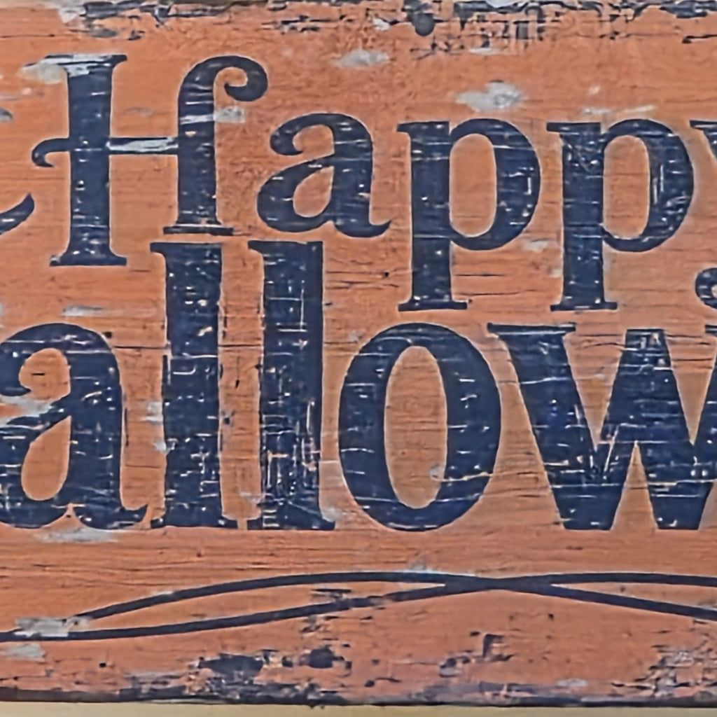 Primitive Happy Halloween Wood Sign | Rustic Farmhouse Folk Art Decor (13" x 5")