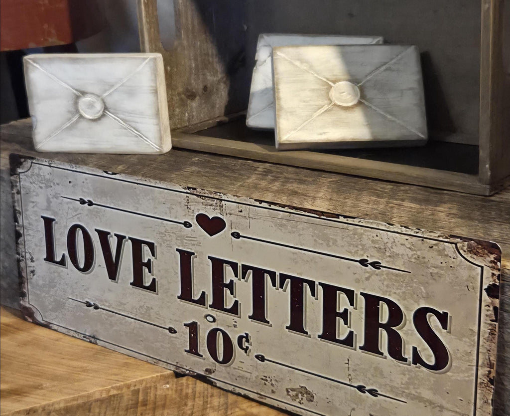 Primitive Wood Envelope Set | Original Hand Cut & Carved Love Letters with Faux Stamped Back Seal