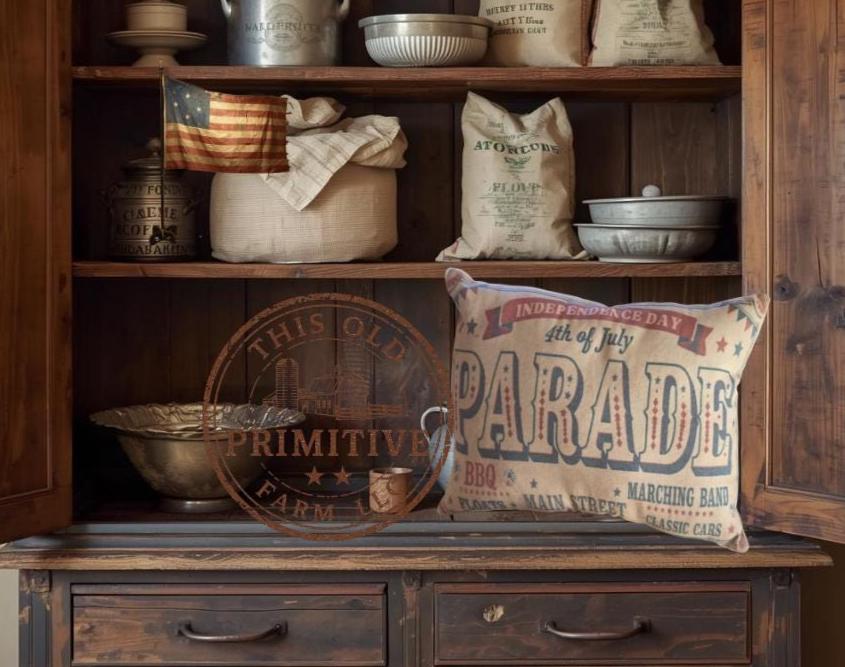 Primitive Americana Parade Pillow | Vintage Style 4th of July Decor