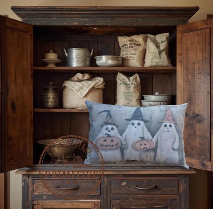 Vintage Halloween Ghost Pillow | Primitive Farmhouse Accent Shelf Sitter