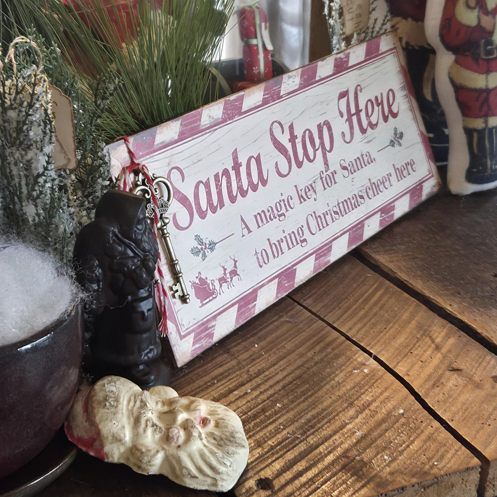 Handmade Santa Magic Key Wood Sign | Rustic Farmhouse Christmas Decor (13x5)
