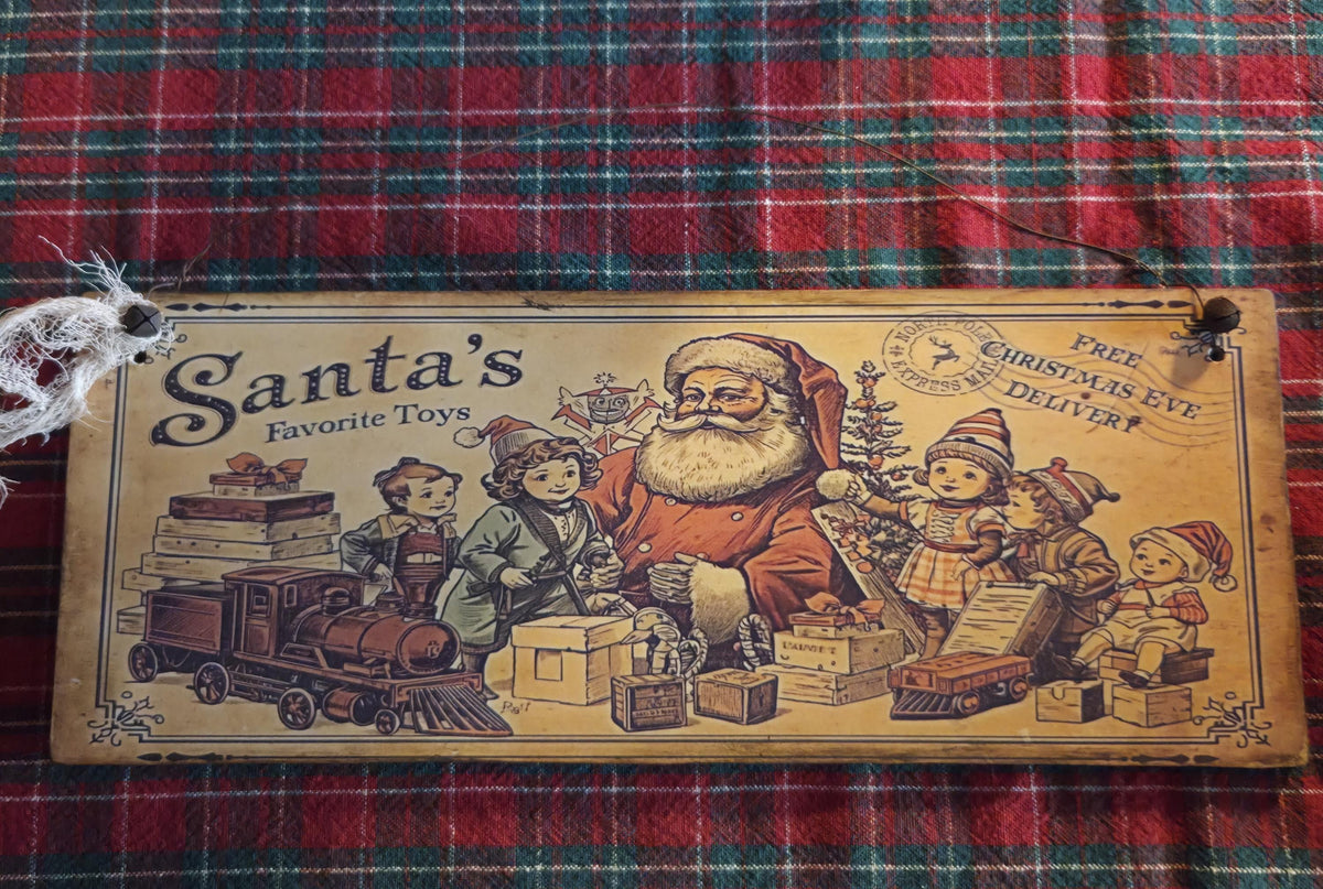Santa's Favorite Toys Wood Sign | Rustic Farmhouse Christmas Decor (13x5")