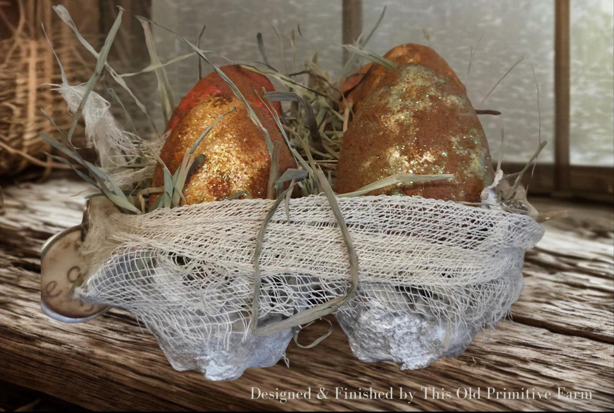 Primitive Easter Egg Carton Decor | Cinnamon Grunged Eggs | Rustic Farmhouse Spring Accent