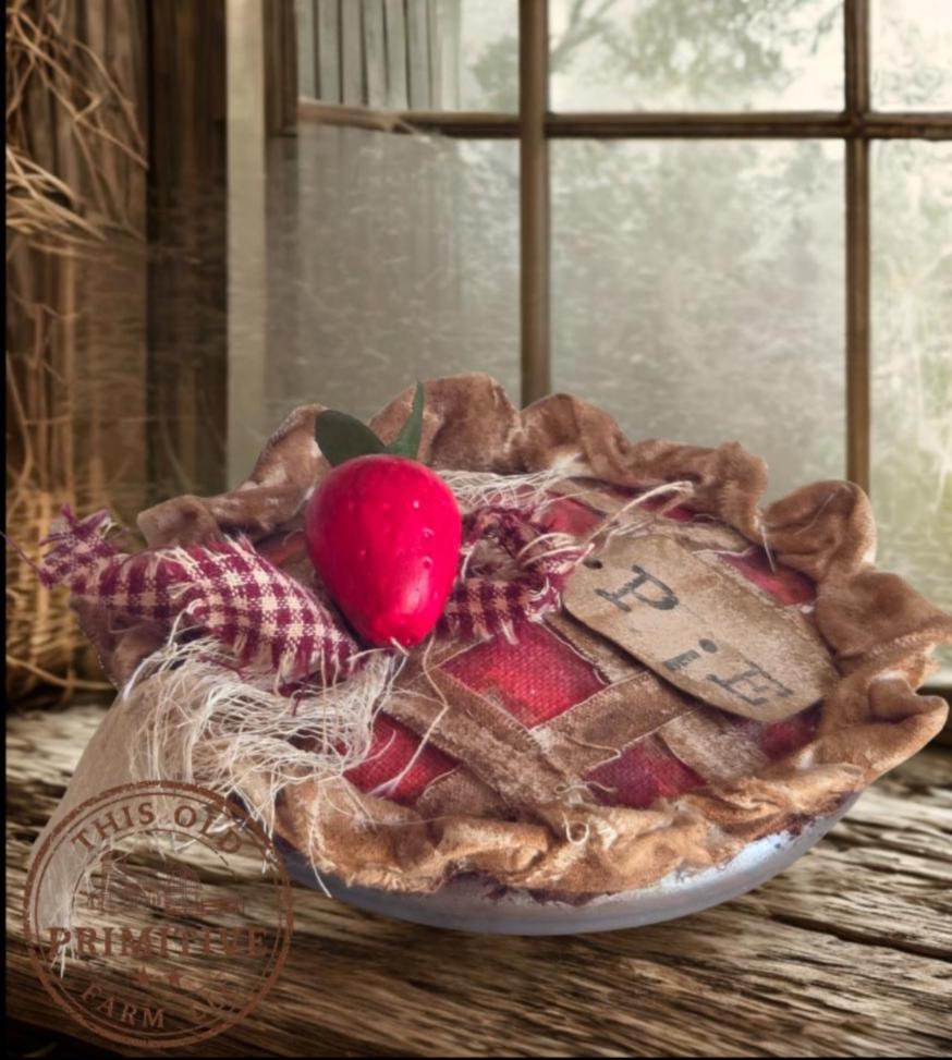 Primitive Strawberry Pie Pillow or Faux Pie | Americana Farmhouse Decor | Rustic Kitchen Decor | Baked Fresh Daily | Primitive Shelf Decor