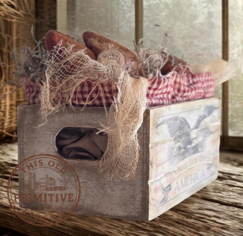 Primitive Americana Eagle Crate Display | Rustic Farmhouse Patriotic Shelf Sitter