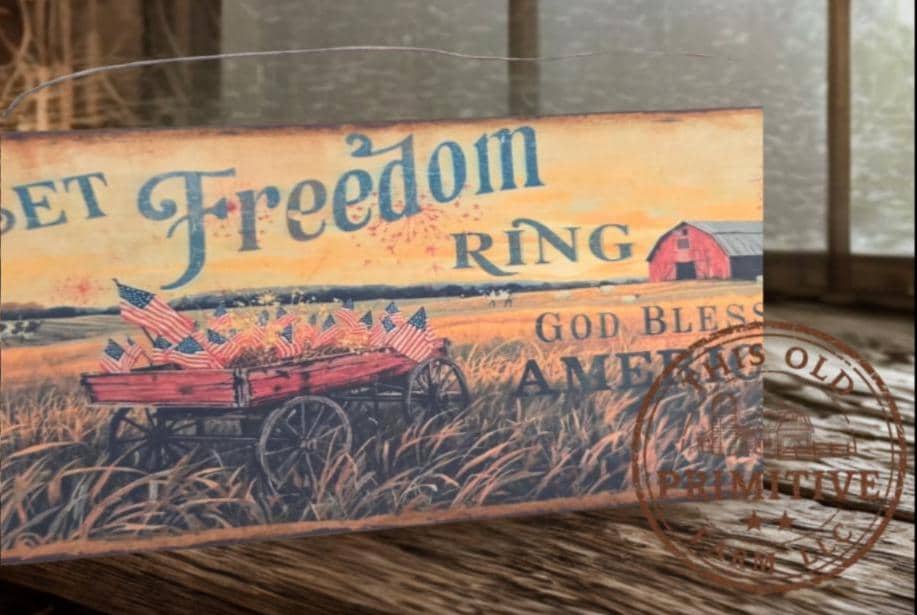 Primitive Let Freedom Ring Sign – God Bless America Patriotic Decor