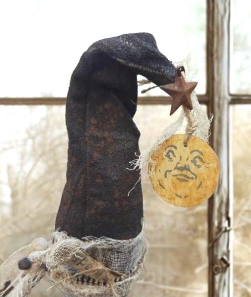 Primitive Witch Hat Shelf Sitter | Folk Art Halloween Decor, Spells Tag