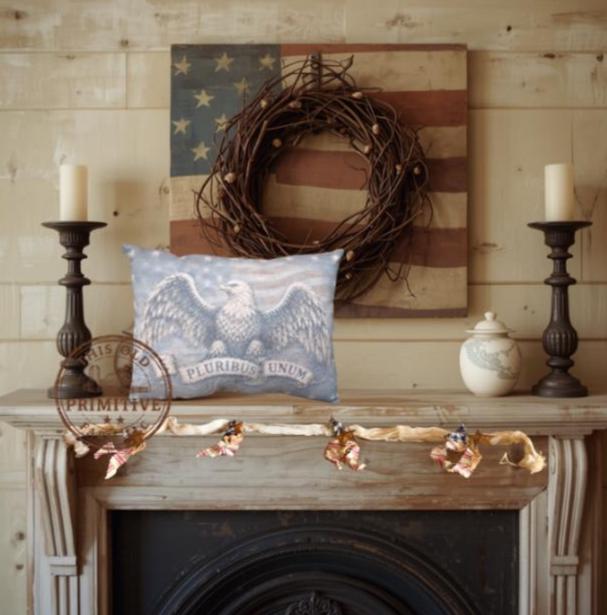 Primitive Eagle Pillow | Americana Farmhouse Decor | Colonial Style Accent