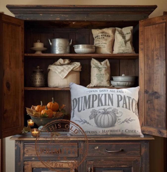 Vintage Pumpkin Patch Pillow | Rustic Farmhouse Accent Shelf Sitter