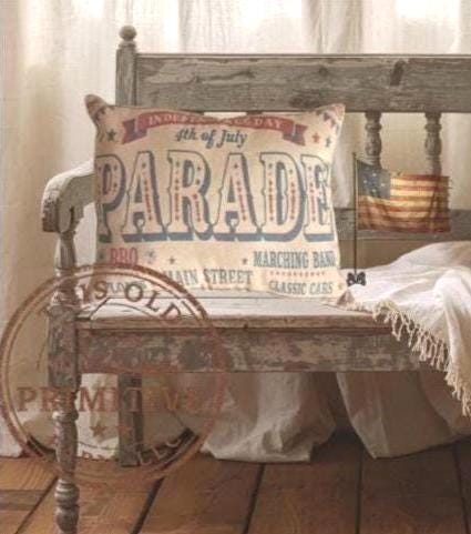 Primitive Americana Parade Pillow | Vintage Style 4th of July Decor