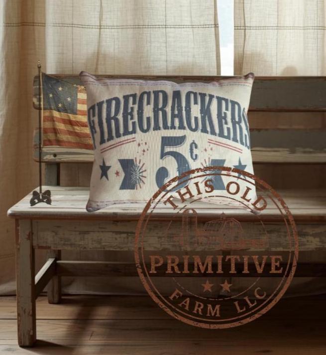 Firecrackers 5 Cents Pillow | Americana Farmhouse July 4th Decor