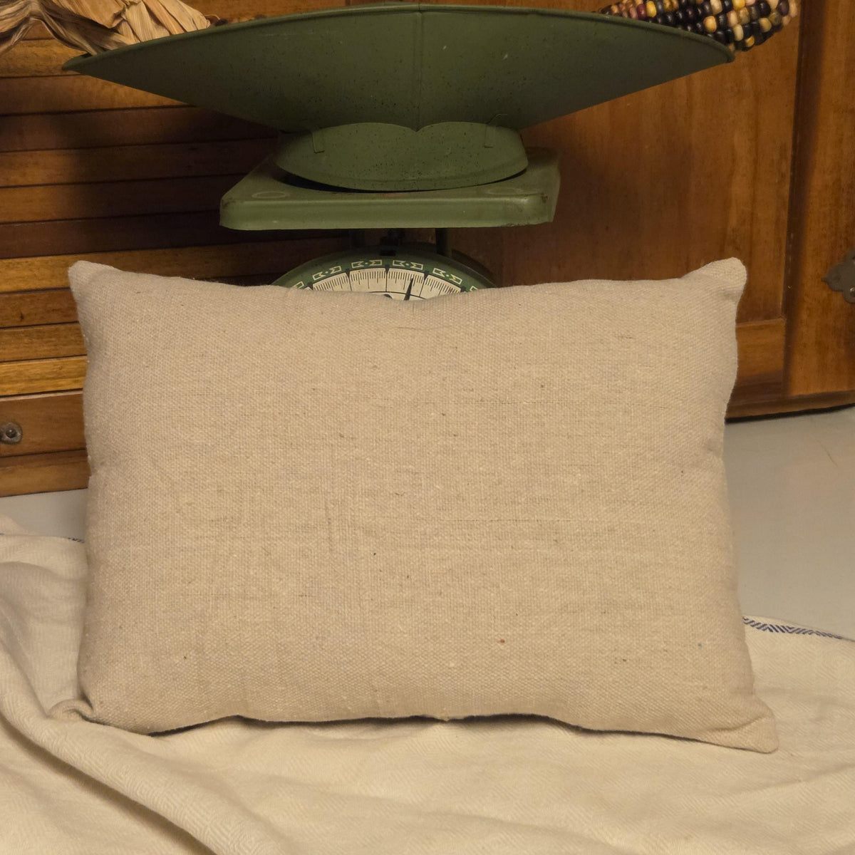 Black Crow Feedsack Pillow, Primitive Fall Shelf Sitter, Vintage Farmhouse Halloween Decor