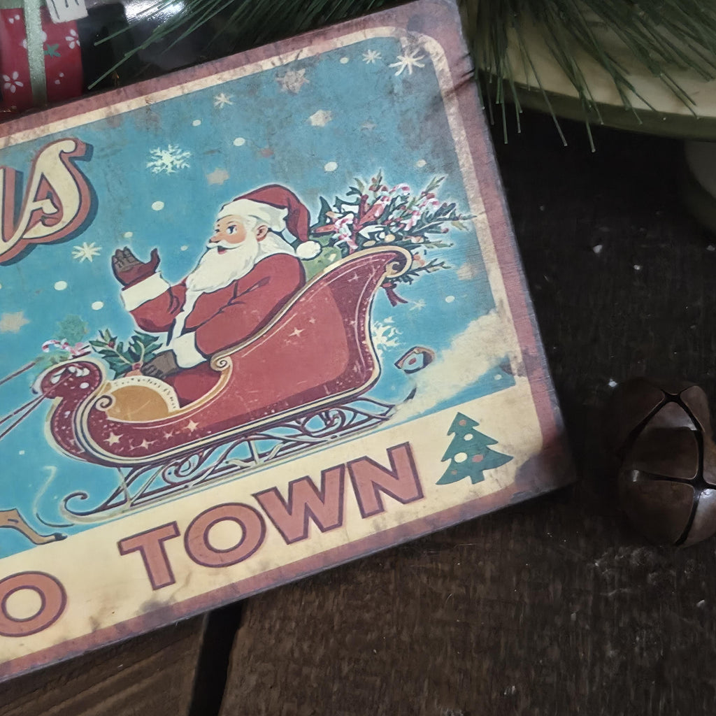 Handmade Santa Claus Christmas Wood Sign | Rustic Farmhouse Holiday Decor (13x5)