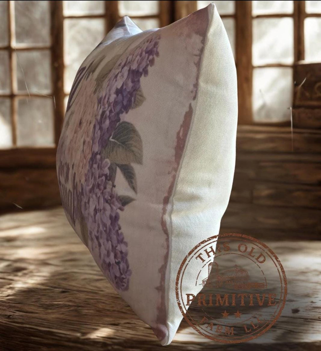 Lilac Festival Pillow | Primitive Feedsack Style Farmhouse Decor (12x17)