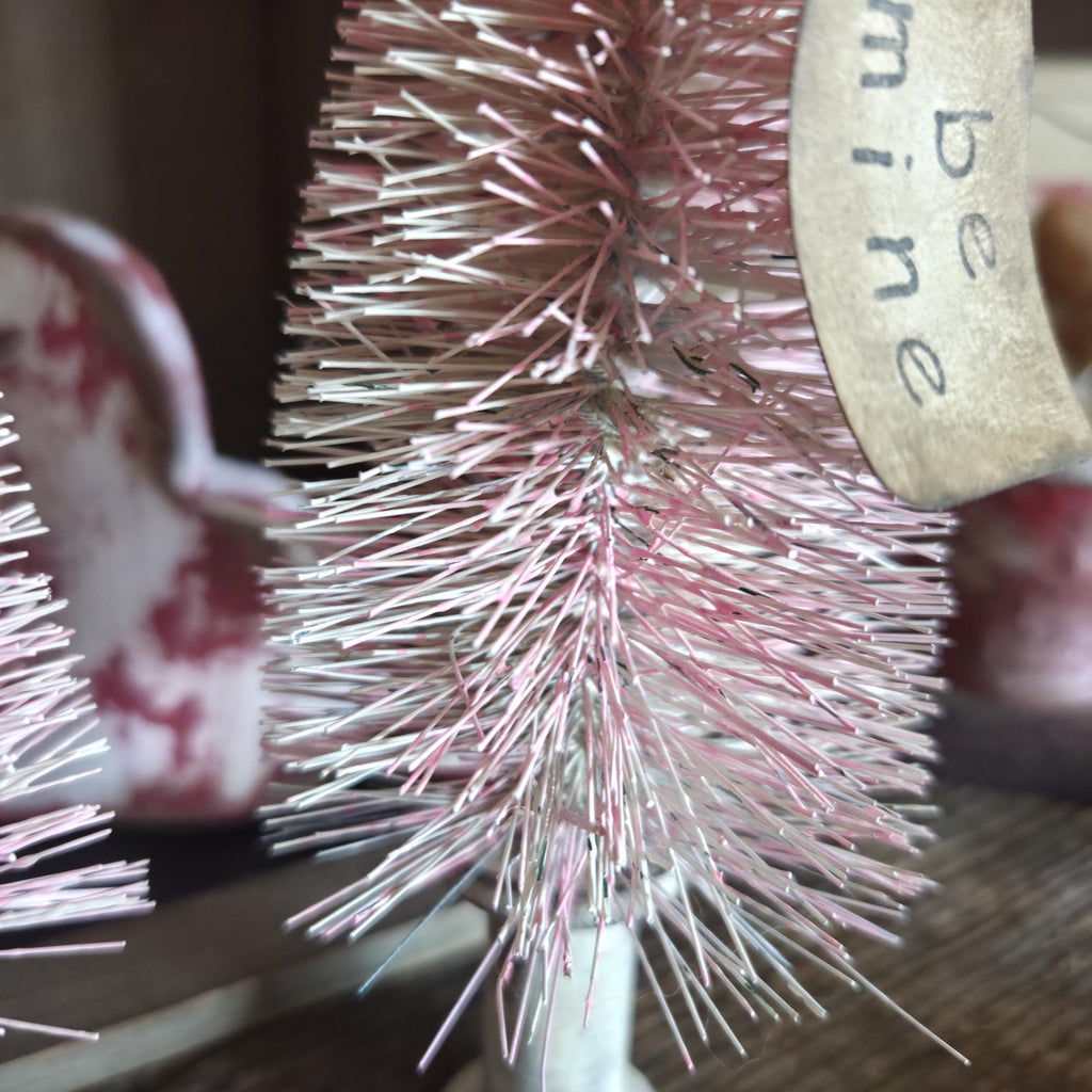 Primitive Valentine Bottle Brush Trees Set | Hand Painted Distressed Farmhouse Decor