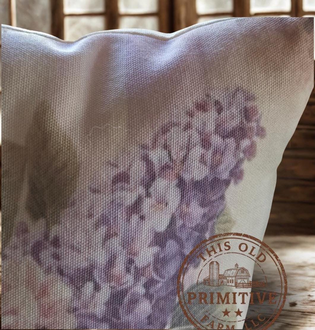 Lilac Festival Pillow | Primitive Feedsack Style Farmhouse Decor (12x17)