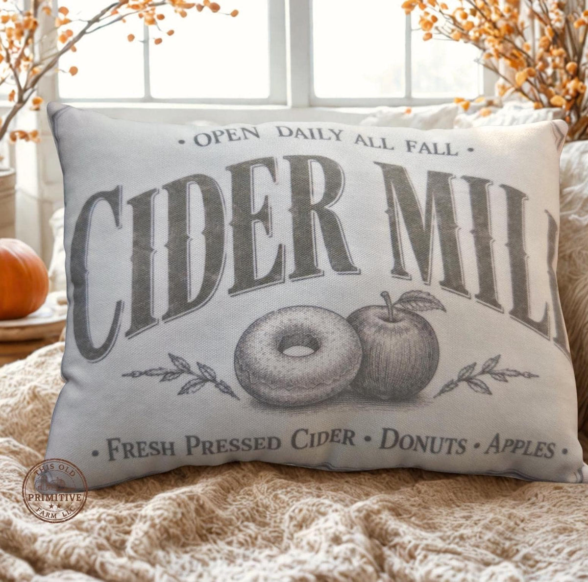Vintage Cider Mill Pillow | Rustic Farmhouse Fall Decor, Shelf Sitter