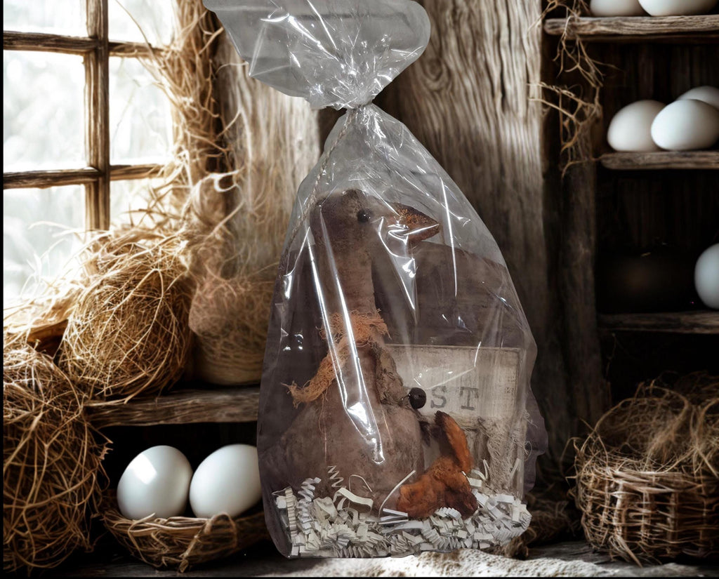 Primitive Farmhouse Goose Shelf Sitter | Rustic Spring Easter Decor, Hand-Stamped EGGS Wood Block