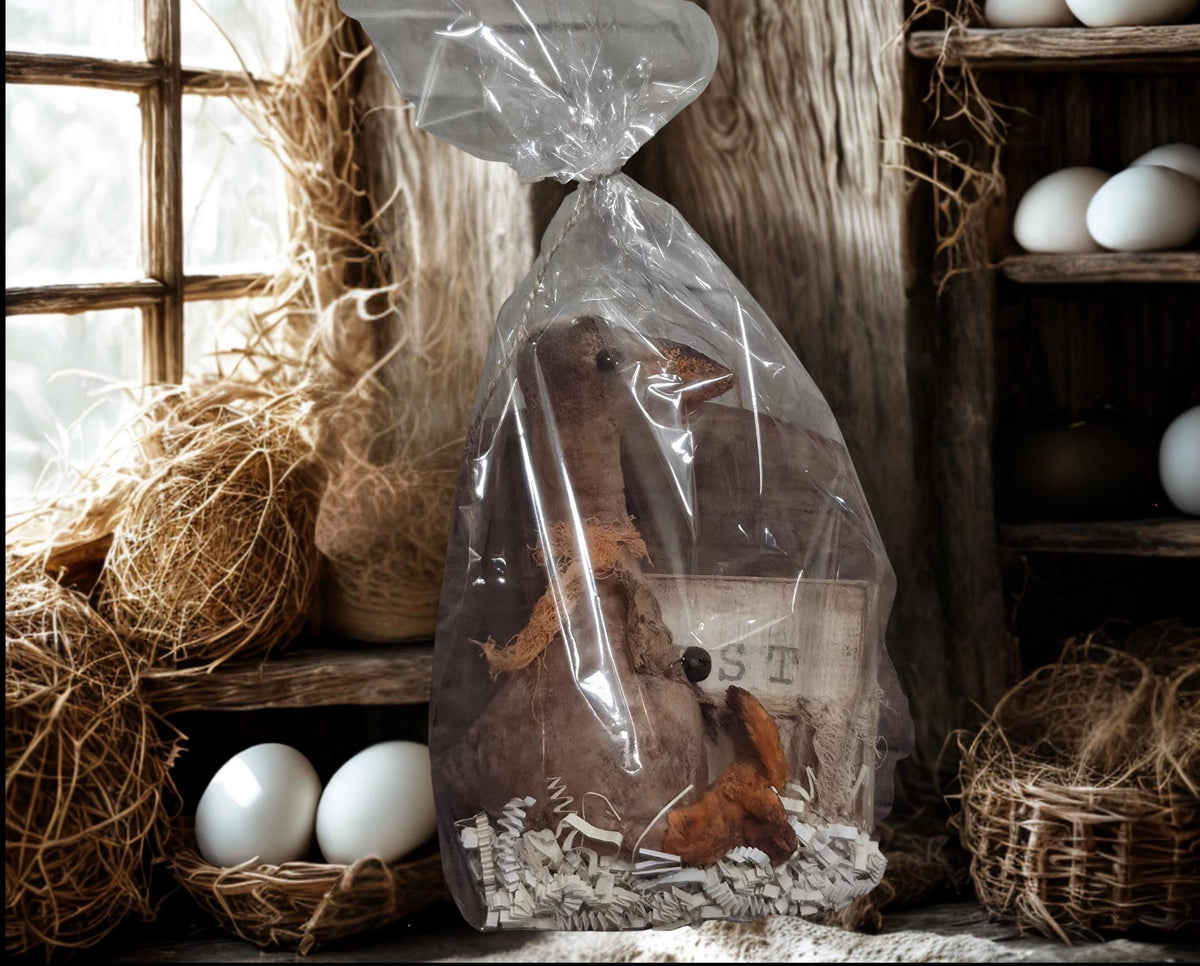 Primitive Farmhouse Goose Shelf Sitter | Rustic Spring Easter Decor, Hand-Stamped EGGS Wood Block