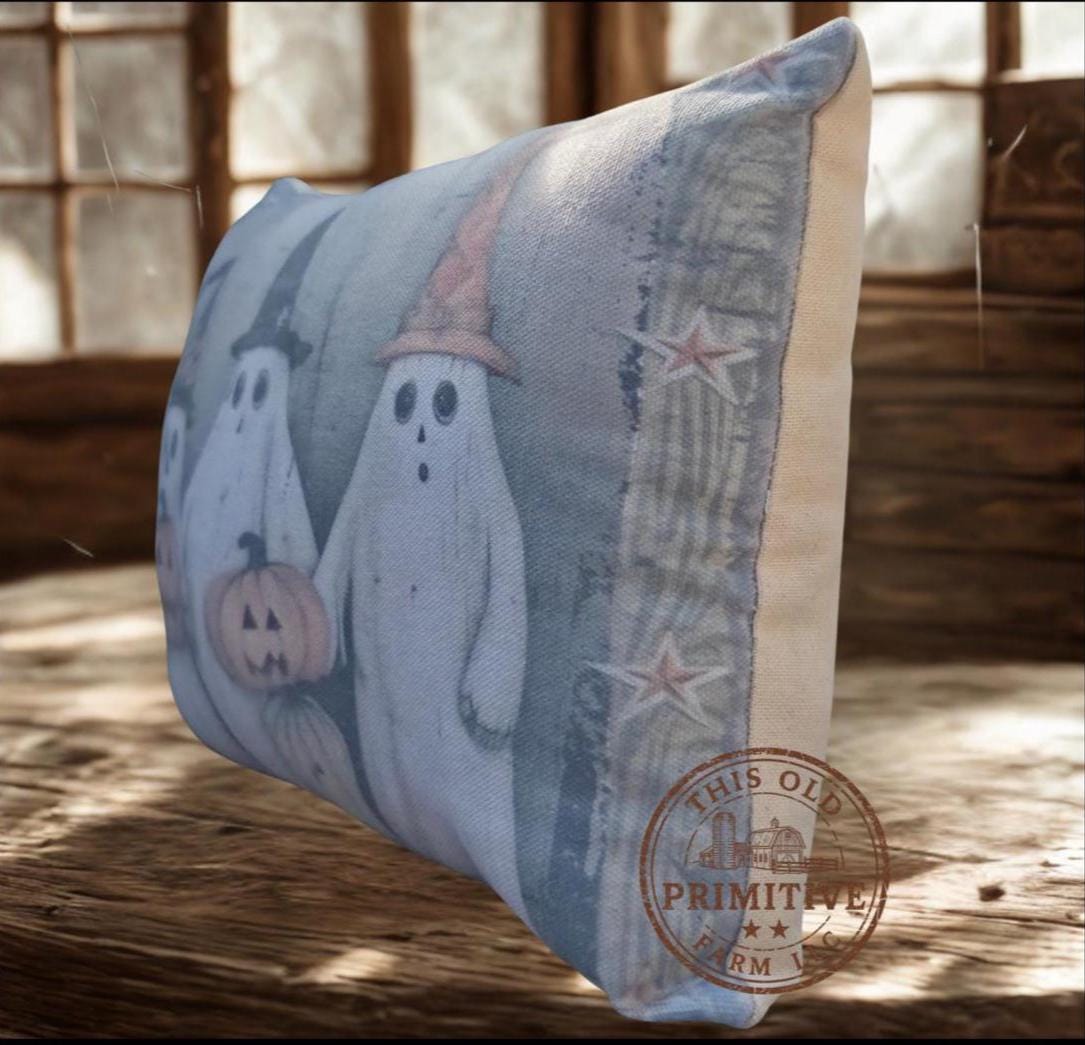 Vintage Halloween Ghost Pillow | Primitive Farmhouse Accent Shelf Sitter