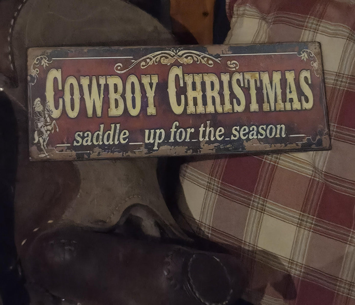 Handmade Cowboy Christmas Wood Sign | Rustic Western Holiday Decor (13x5)