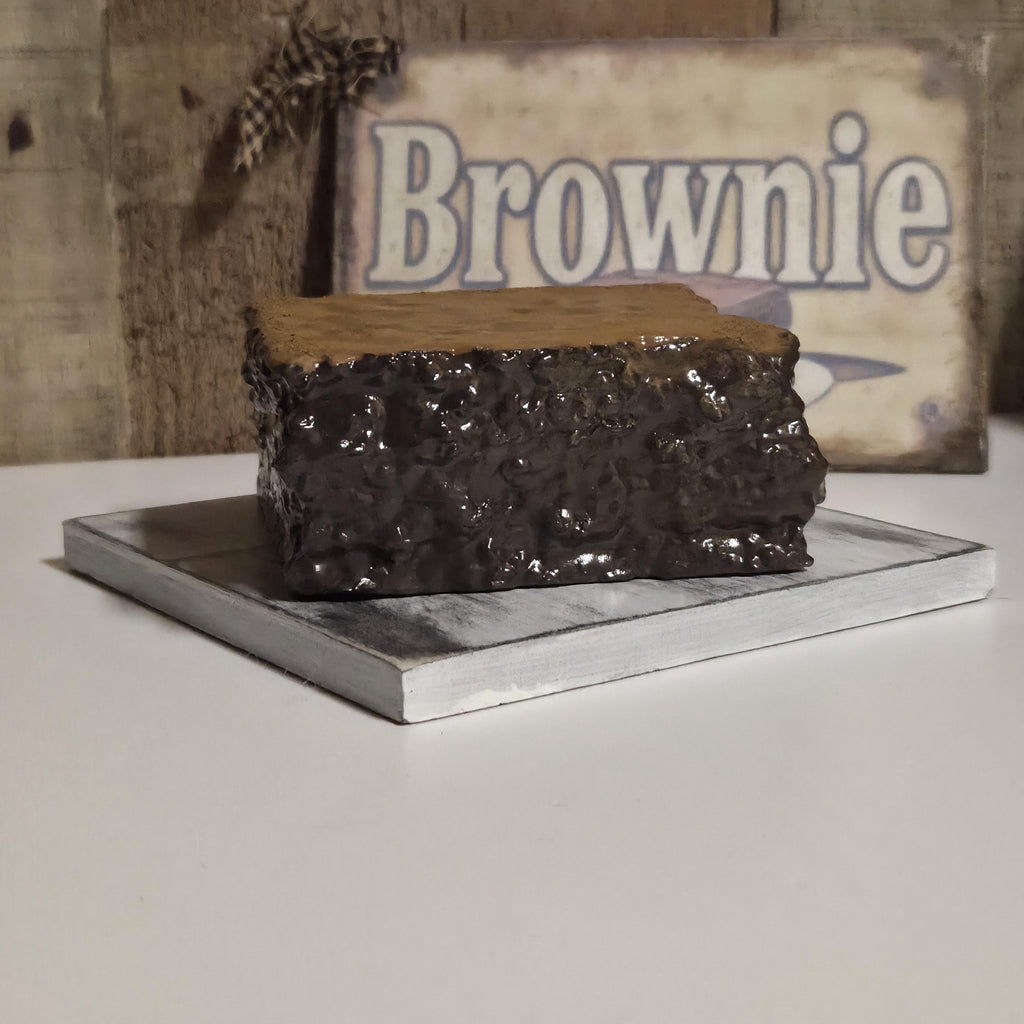 Primitive Faux Brownie Decor Set | Rustic Bakery Shelf Sitter, Farmhouse Kitchen Accent