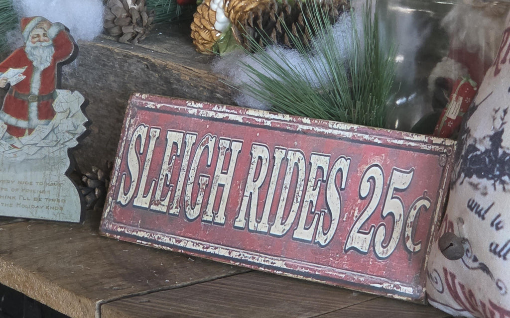Handmade Sleigh Rides Christmas Sign | Rustic Farmhouse Wood Decor (13x5)