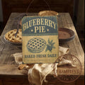 Primitive Blueberry Pie Sign – Baked Fresh Farmhouse Kitchen Decor, Rustic Bakery Wall Art
